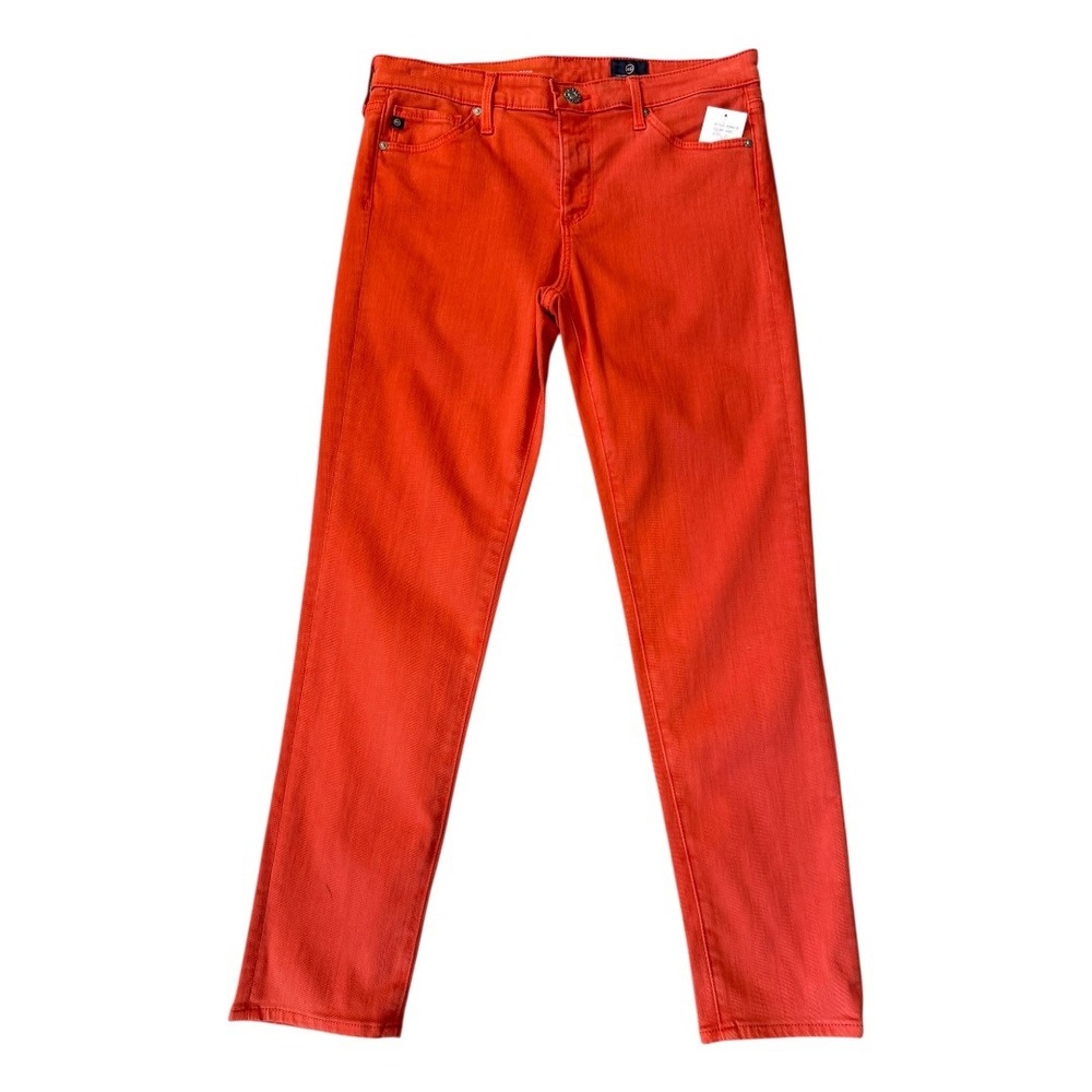 AG Adriano Goldschmied The Prima Crop Mid Rise Cigarette Jeans Red Orange 4‎ 27